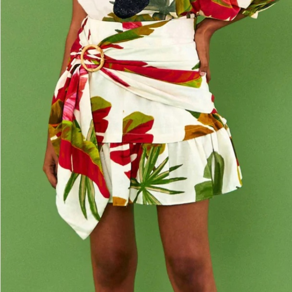 NWT FARM RIO white spring forest mini skirt